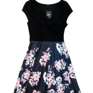 Womens  A-Line Dress Knee Length Black Blue Pink Floral Faux Wrap V-Neck Laksmi